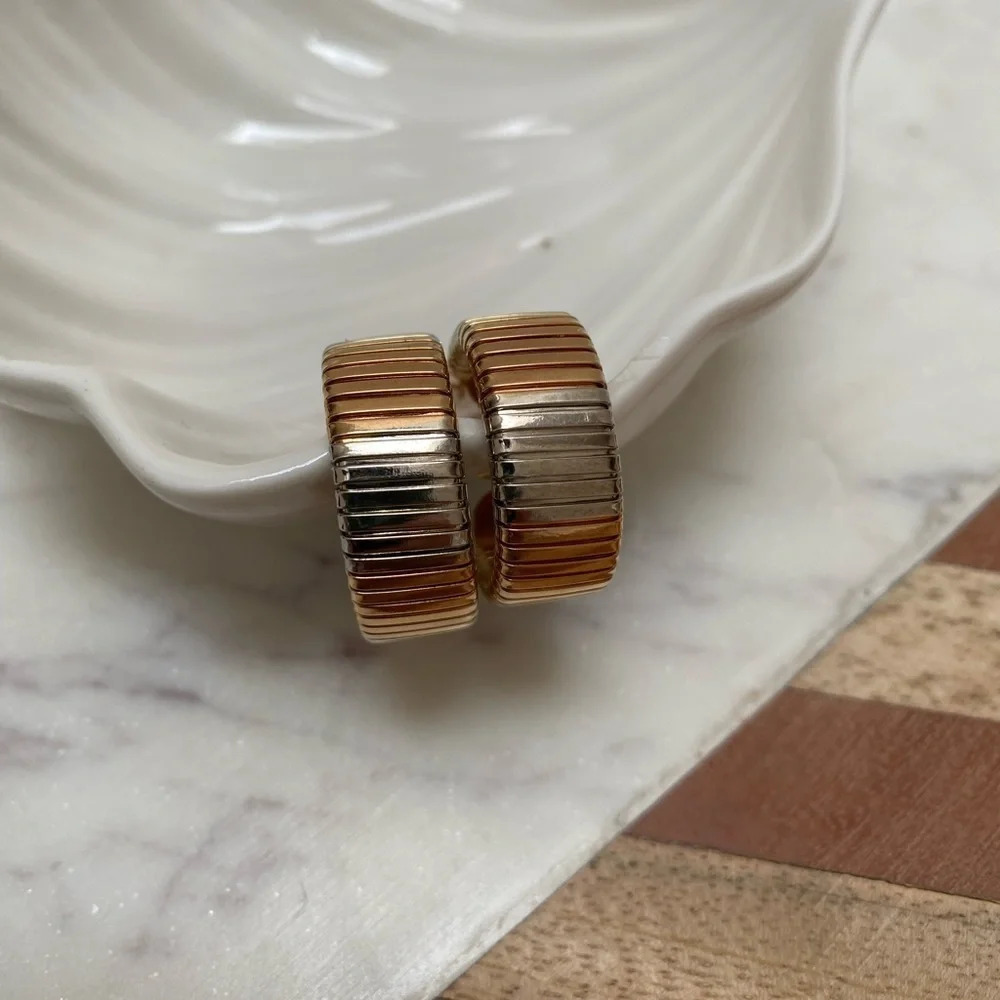 Vintage - Two Toned Silver and Gold Hoop Earrings